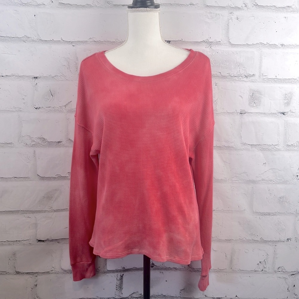 For the Republic Long Sleeve Pink Waffle Shirt